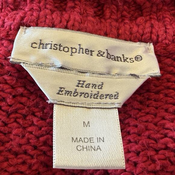 Christopher and Banks Christmas Sweater Size Medium Red Embellished Snowman - Picture 5 of 6